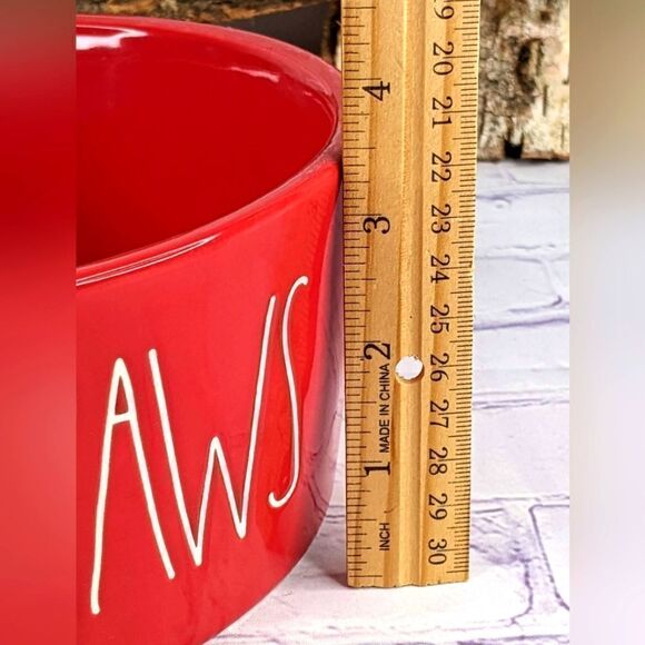 Rae Dunn DECK THE PAWS Extra Large 8" Red Ceramic Pet Bowl Dog Food Dish - Picture 5 of 5